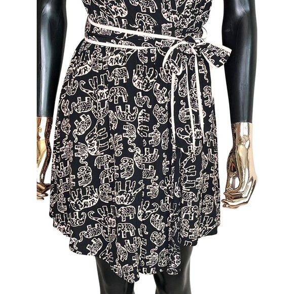 Maeve For Anthropologie Black Elephant Print Faux Wrap Dress XXS/P - Picture 5 of 12